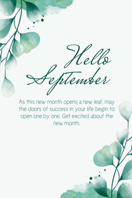 Modèle White and Green Modern Hello september poster | PosterMyWall