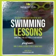 White and green swimming lessons square video Kwadrat (1:1) template