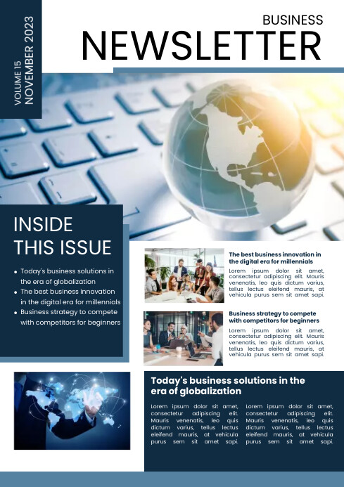 White And Navy Modern Business Newsletter Template | PosterMyWall