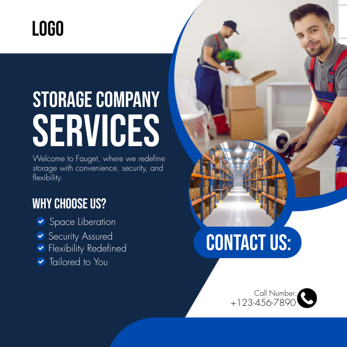 White and Navy Modern Storage Company Service Instagram Post template