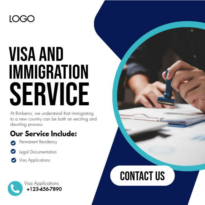 White and Navy Modern Visa and Immigration Service Instagram Post ...