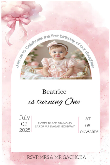 White and pink joyful birthday invitation Pinterest na Graphic template