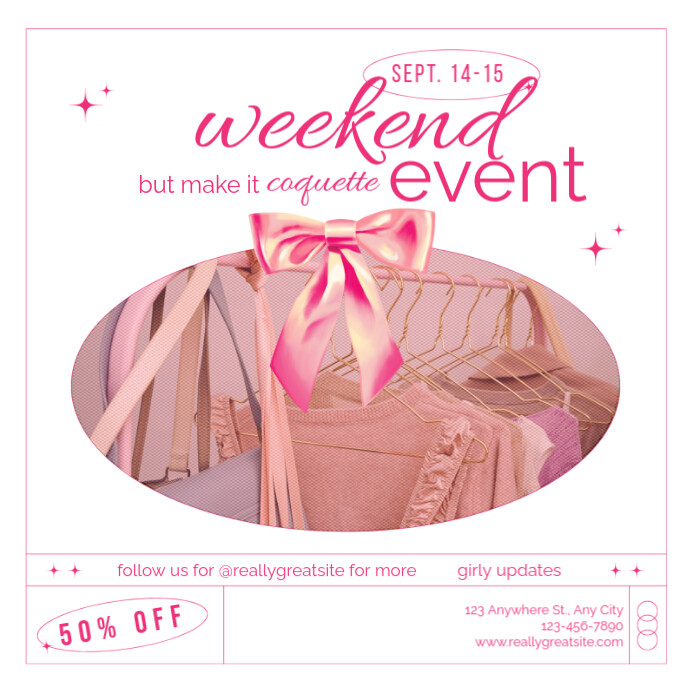 White and Pink Retro Elegant Coquette Clothing Sale Instagram Post template