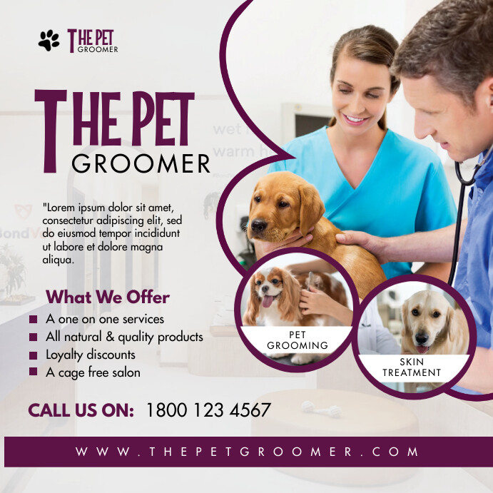 White and Purple Dog Grooming Instagram Post Template | PosterMyWall