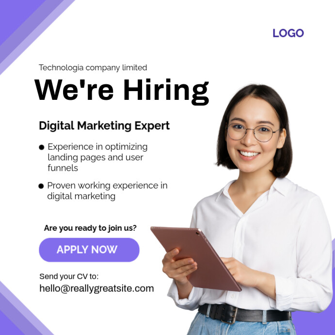 White And Purple Professional We Are Hiring Instagram Post Template ...