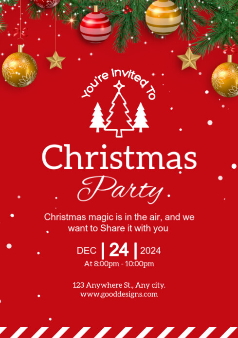 White and Red Christmas Party Design A4 Template | PosterMyWall