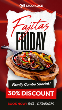White and Red Fajitas Friday Instagram Story - 30% OFF Restaurant Advertising template