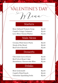 White and Red Floral Valentine's Day Menu A5 template