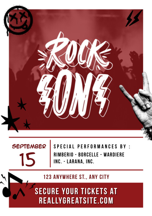 White and Red Minimalis Rock & Roll Extravaga A4 template