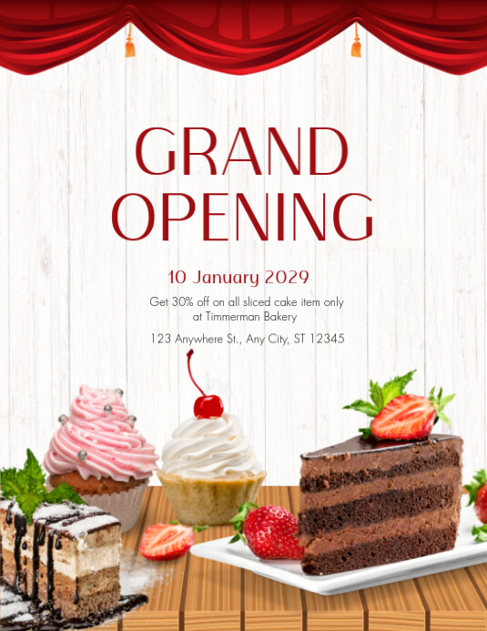 White and Red Modern Grand Opening Cake And Pastry Flyer Template ...