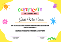 White and Yellow Illustrated Kindergarten School Certificate A4 template