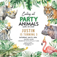 White Animal Birthday Party Square template