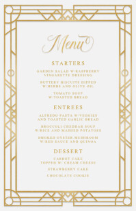 White Antique Gold Frame Wedding Menu Half Page Wide template
