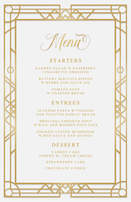 White Antique Gold Frame Wedding Menu Template | PosterMyWall