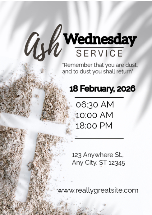 White Ash Wednesday Service A4 Template | PosterMyWall