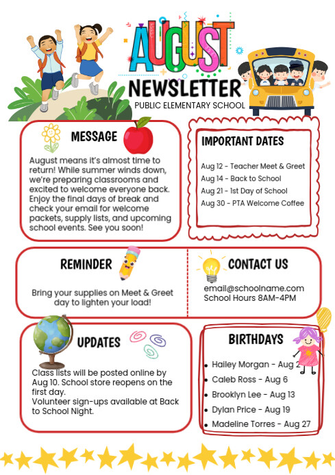 White August Newsletter A4 template