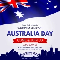 White Australia Day Square Video Invite Kwadrat (1:1) template