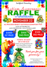White Autism Awareness Raffle Fundraiser Invite A4 template