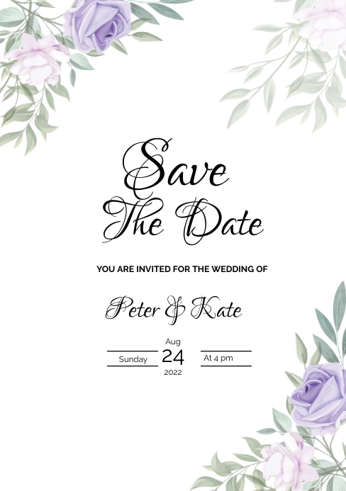 White background Wedding card save the date A5 template