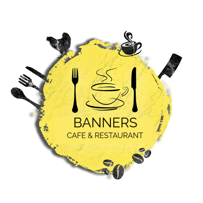 White  Banners Cafe & Restaurant Logo Coffee, template