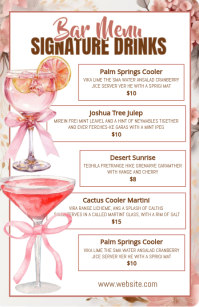 White Bar cocktail Menu Half Page Wide template
