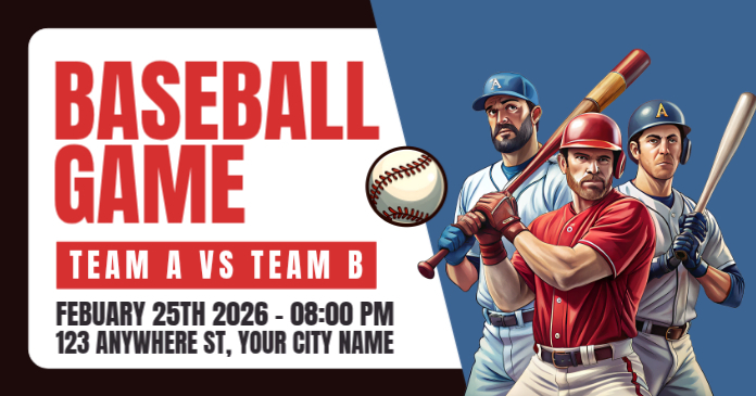 White Baseball Game Facebook Shared Image Template | PosterMyWall