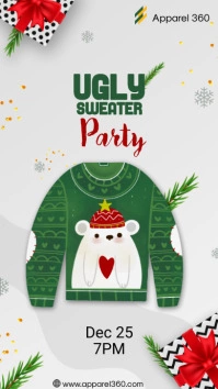White Bear Ugly Sweater Party Flyer Ekran reklamowy (9:16) template