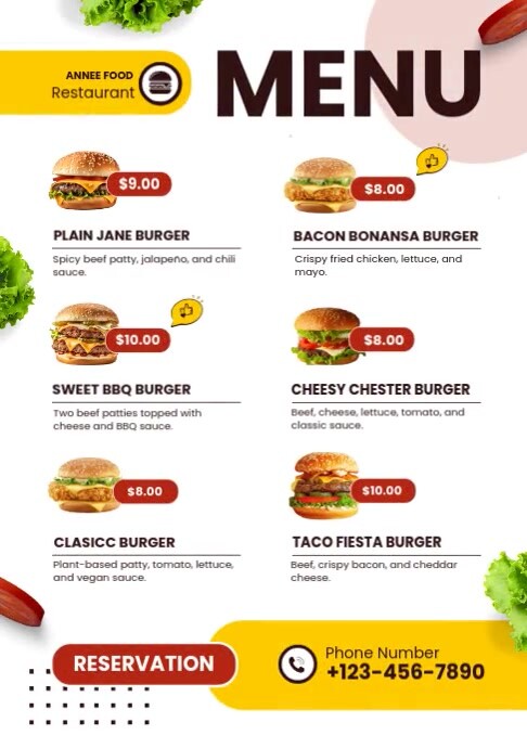 White Berbasis Daftar Burger Menu A4 template