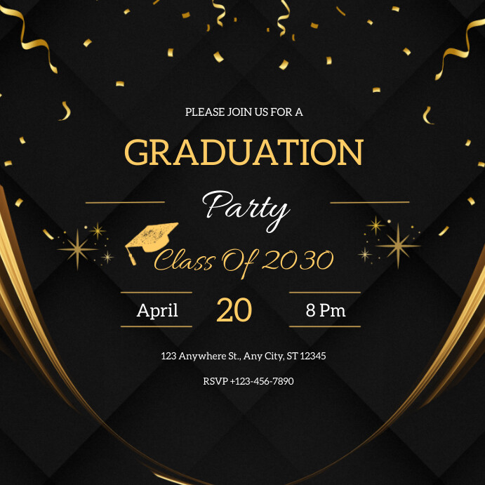 Copy of White Black And Golden Graduation Party Invi | PosterMyWall