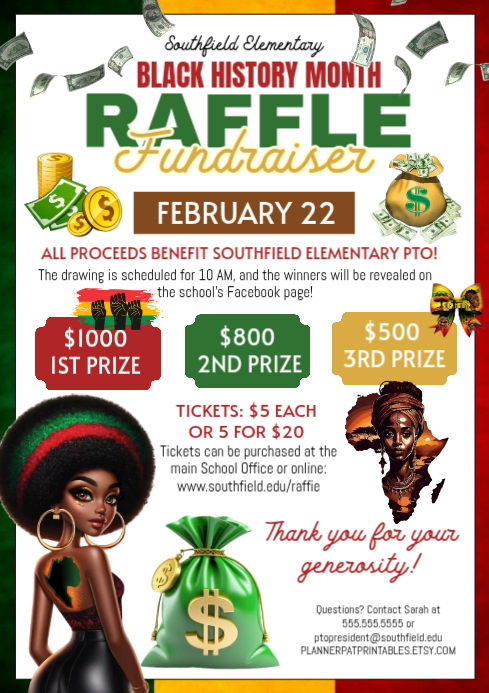 Modèle White Black History Month Raffle Fundraiser A4 | PosterMyWall