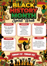 White Black History Month Spirit Week A6 template