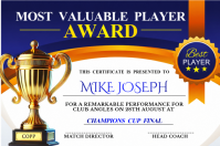 White blue and gold Professional Most Valuable Player Award Certificate sports achievement tournamen Affiche template