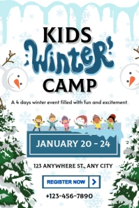 White blue Ceria Kids Winter Camp  Poster Affiche template