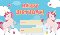 white blue cute birthday tag unicorn theme Cartellino template