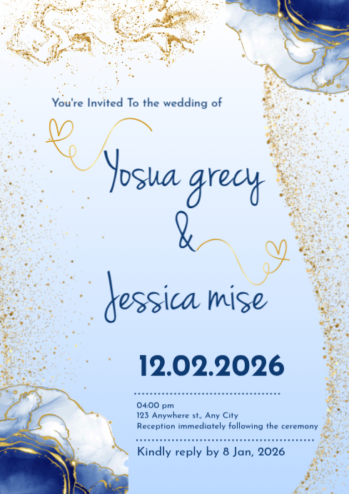 White blue Gradien Wedding Invitation A4 Template | PosterMyWall