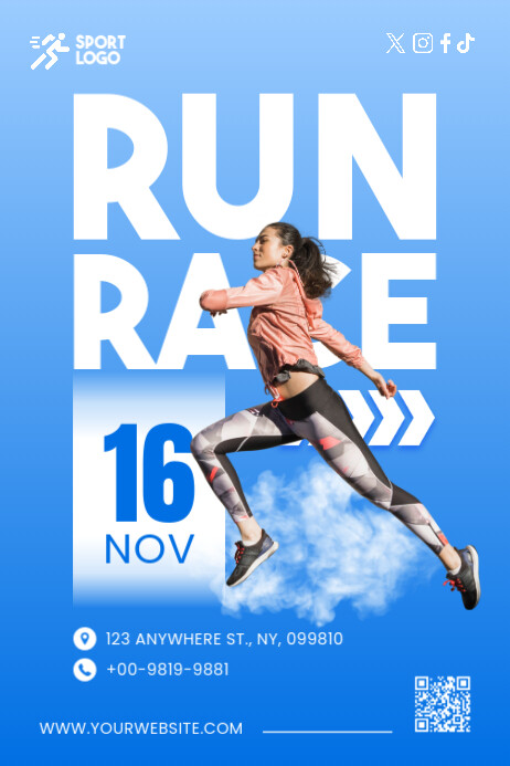 White Blue Gradient Run Race Event Poster 海报 template