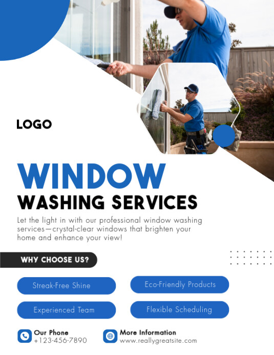 Copy of White Blue Modern Window Washing Services Flyer | PosterMyWall