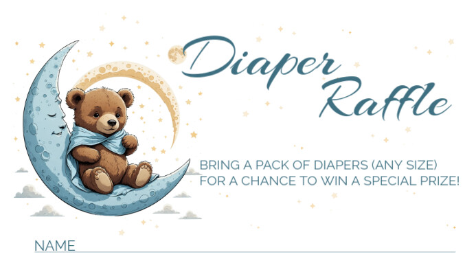 White Blue Moon Bear Baby Shower Diaper Raffle Card Besigheidskaart template