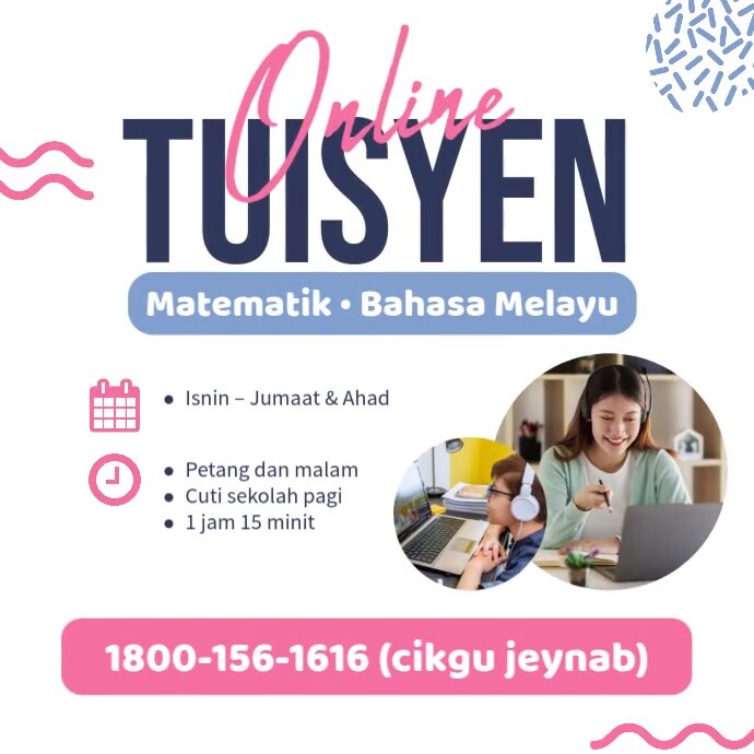 White Blue Pink Professional Online Tuisyen Instagram Post template
