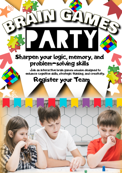 White Brain Games Party A4 Template | PosterMyWall