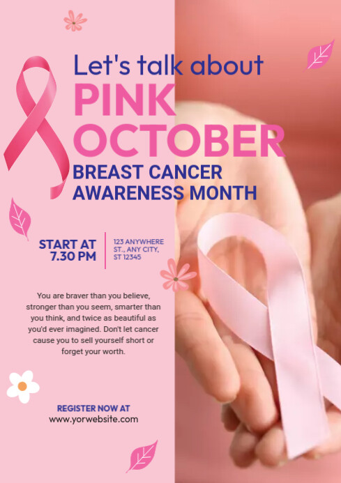White Breast Cancer Awareness Month Flyer Templat | PosterMyWall