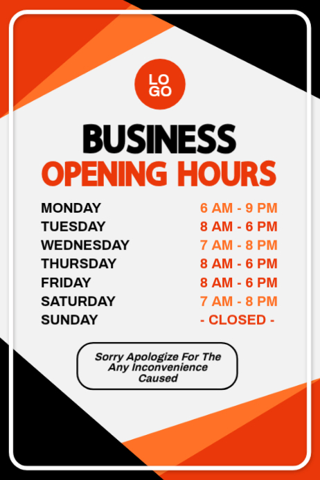 Operating Hour Poster Plantilla de Business Opening Hours Pósters | PosterMyWall