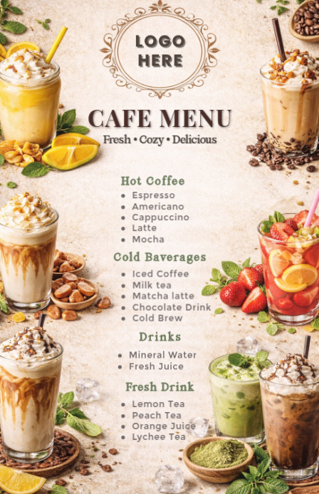 White Cafe Menu Tabloid Template | PosterMyWall