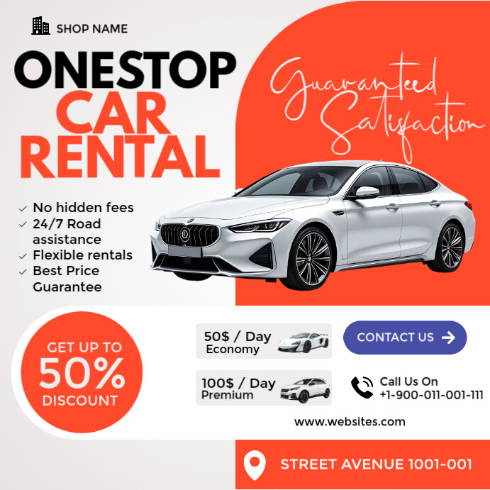 White Car Rental Flyer  Instagram Post template