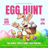 White Cartoon Bunny Egg Hunt Flyer Template Instagram Post