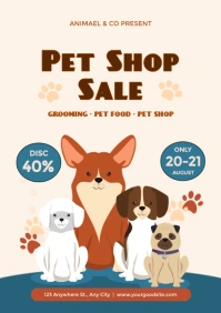White Ceria Pet Shop Sale Flyers A4 template