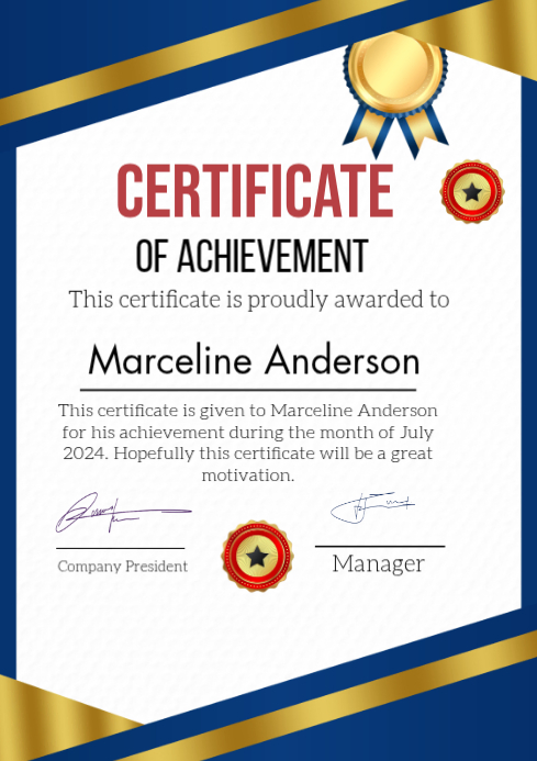 White Certificate of Achievement A4 Template | PosterMyWall