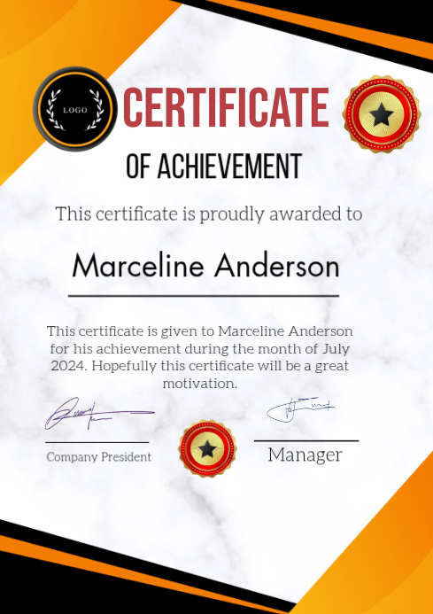 White Certificate of Achievement A4 Template | PosterMyWall