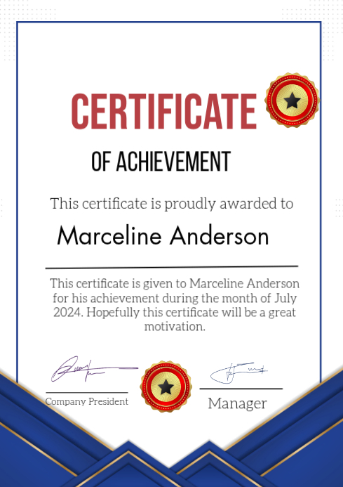 White Certificate of Achievement A4 Template | PosterMyWall