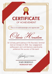 White Certificate of Achievement A5 template